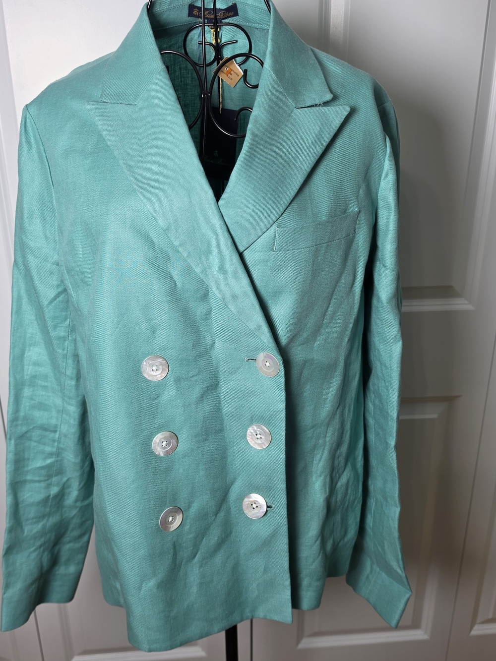 Lightweight Teal Double-Breasted Linen Blazer